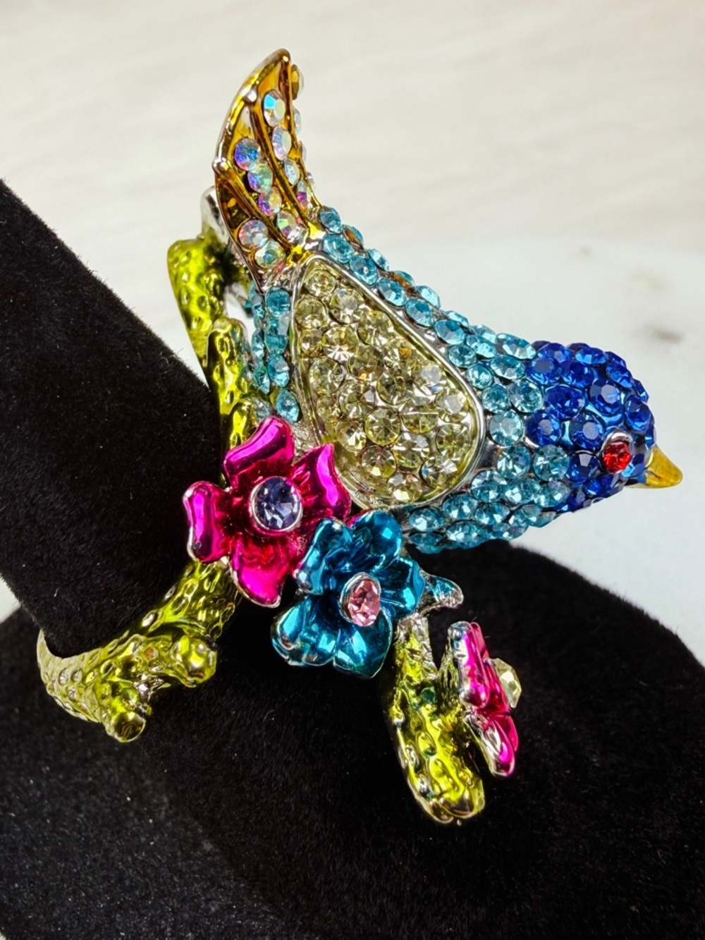Colorful Bird size 5 3/4 Statement Ring with Crystals